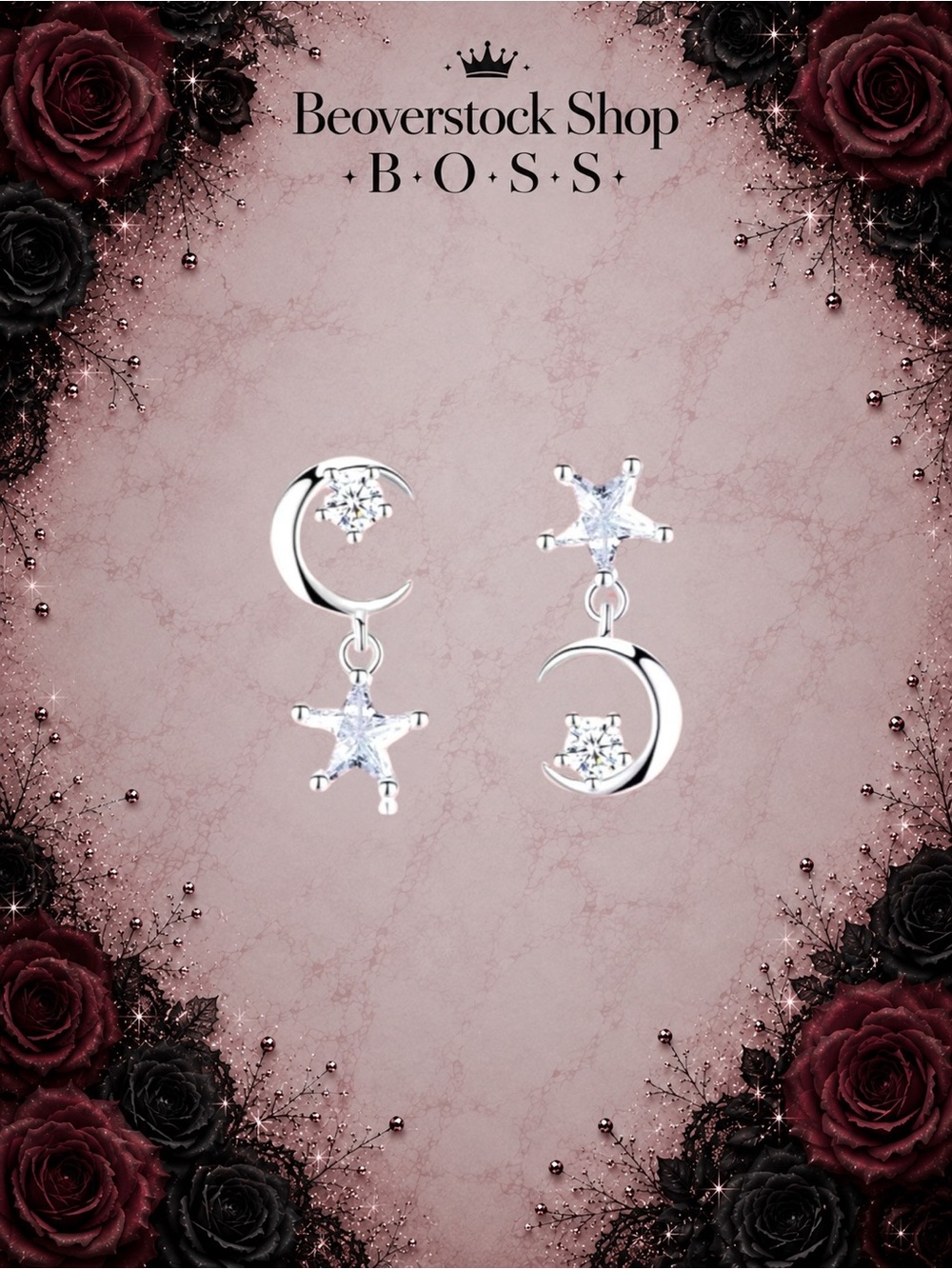 New Exclusively Fancy Silver Alloy Crystal Star Moon Dangle Stud Earrings